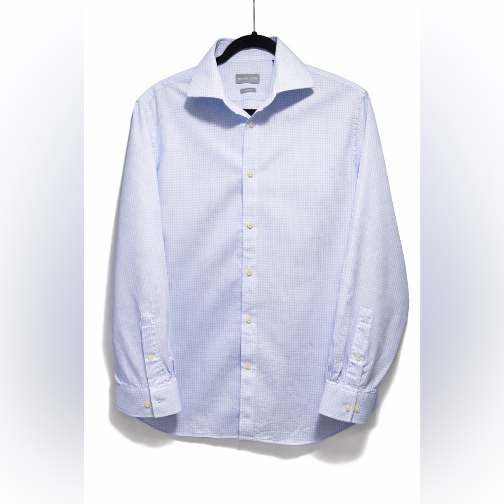 Michael Kors Slim Fit Dress Shirt Blue Check Button Down Men M 15.5